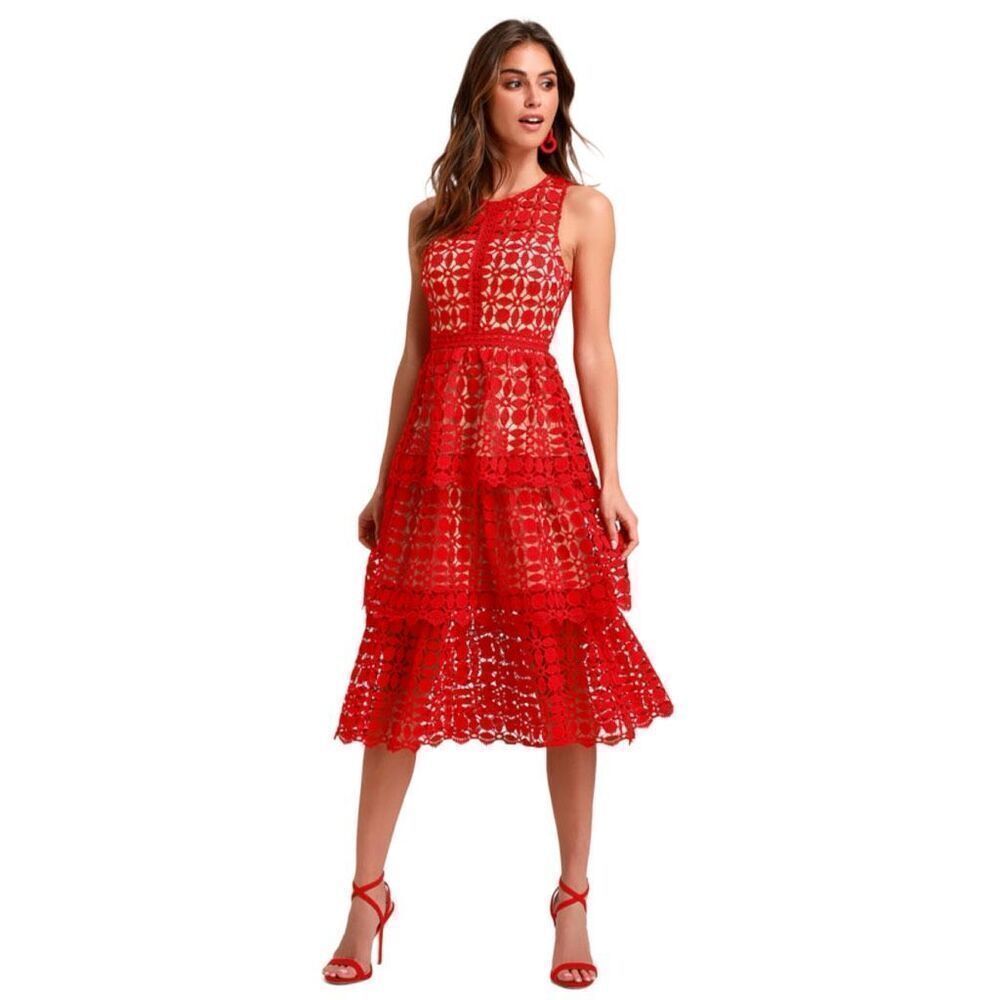 Ryan Michelle Orange Crochet Nude Illusion Dress Sz S